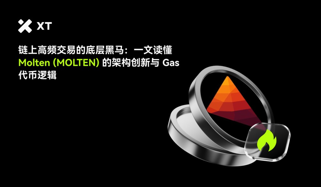 An image featuring the logo of XT and graphical representations of cryptocurrency concepts, including the Molten (MOLTEN) framework and Gas currency symbol, set against a black background.