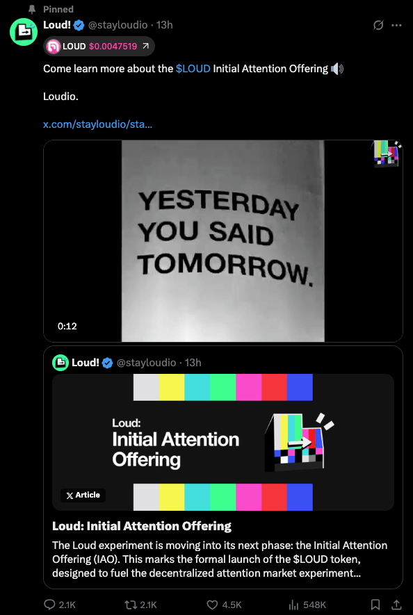 loudio-loud-initial-attention-offering-tweet