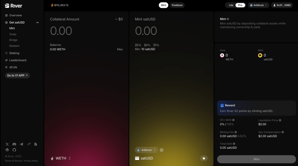 river-dapp-satusd-minting-interface