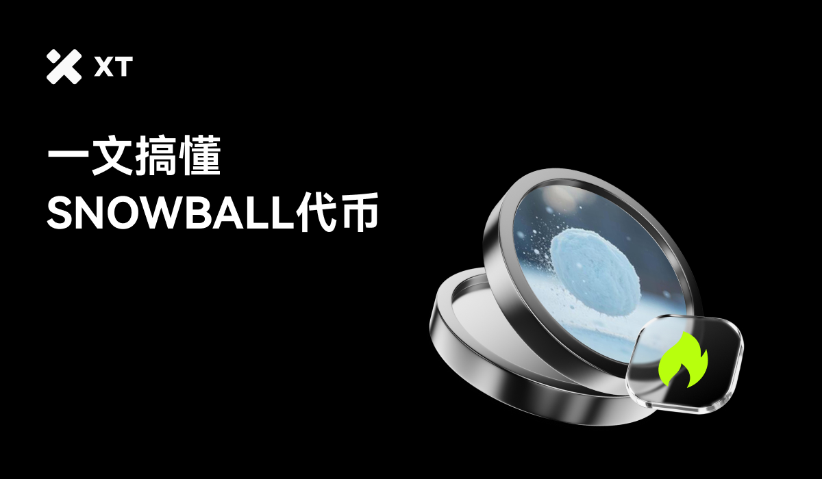 一个展示SNOWBALL代币的图像，带有一枚代表性的硬币在银色盒子中，背景为黑色，旁边有文本强调代币的特色。