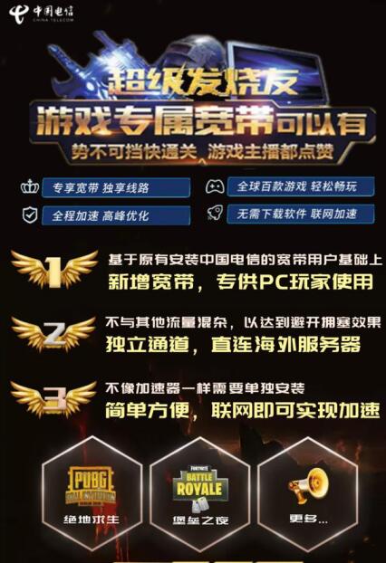 电信出游戏专属宽带，路由器里带外服加速器
