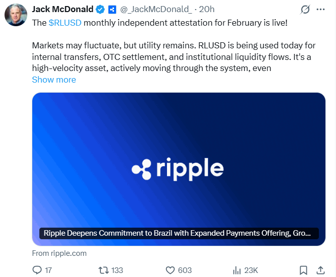 RLUSD 認證更新 | 來源:Jack McDonald