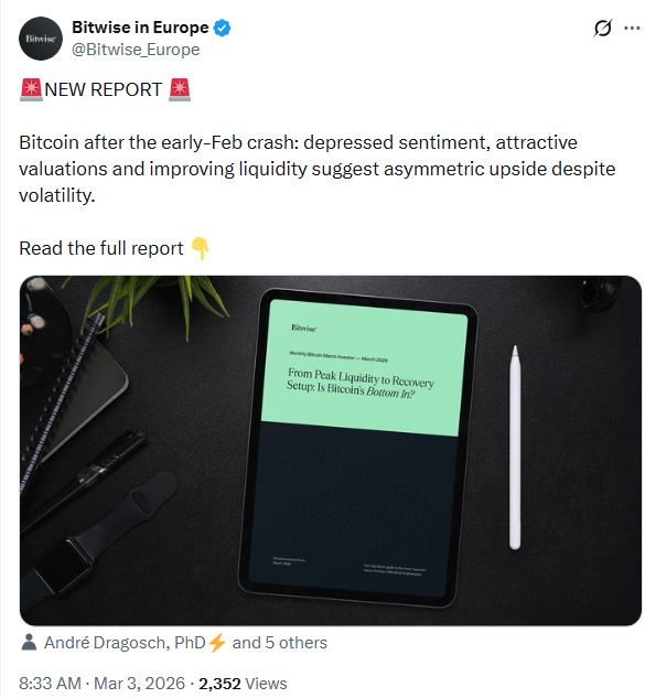 比特幣價格前景 | 資料來源:Bitwise 在歐洲