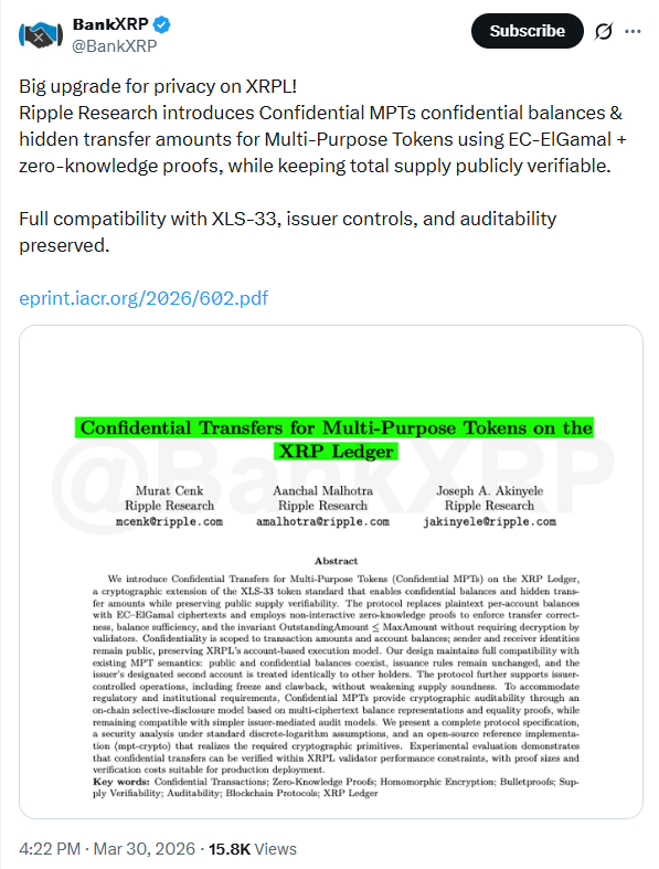 Ripple 研究與 MPT 更新 | 來源:BankXRP