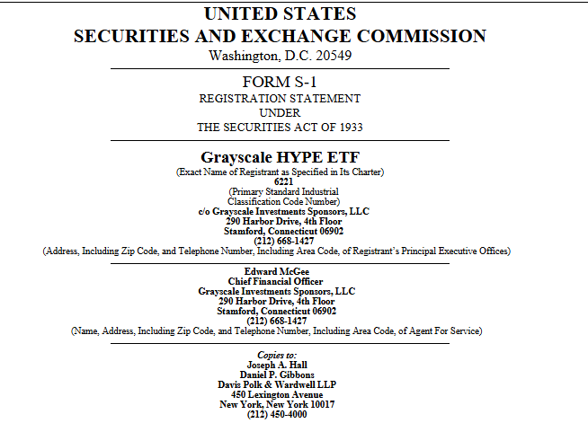 Grayscale 對 Hyperliquid ETF 的 S-1 註冊申請 | 資料來源:SEC