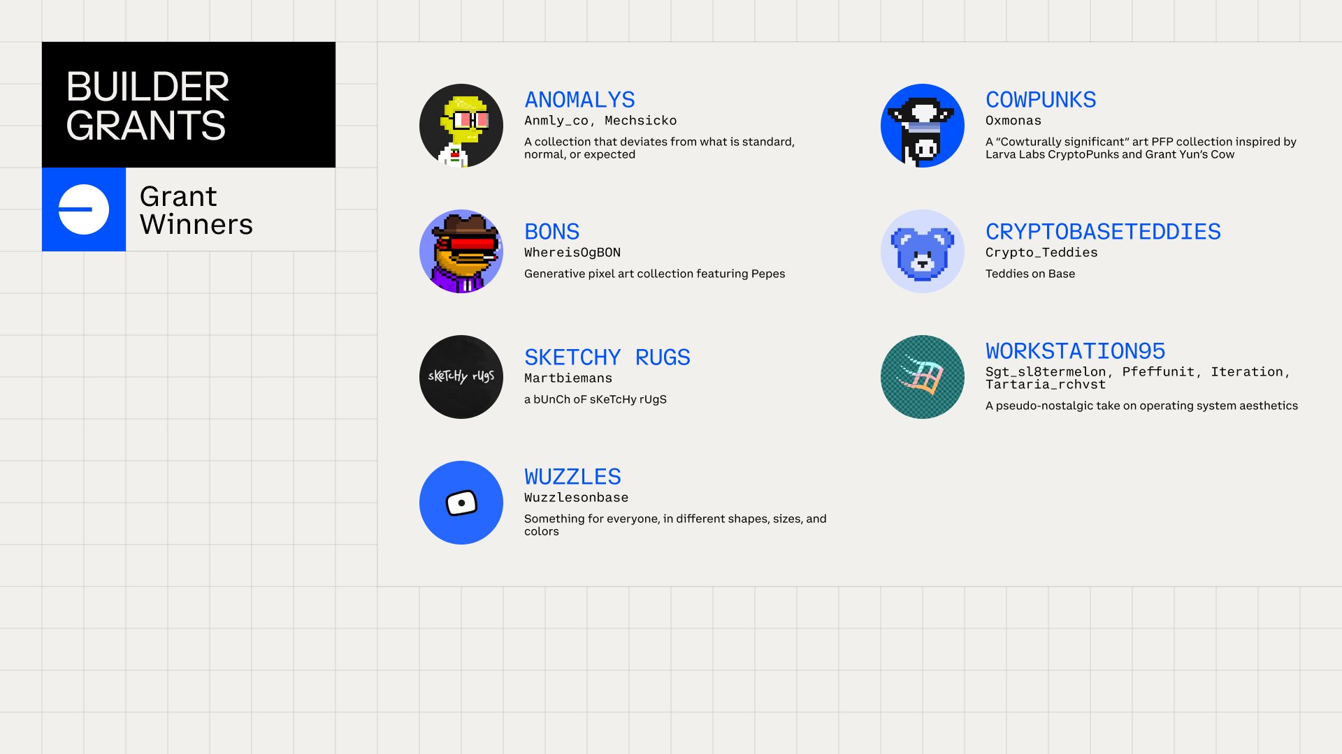 Base 公布 2024 Builder Grants 第九批项目，包括 Anomalys、Bons 等