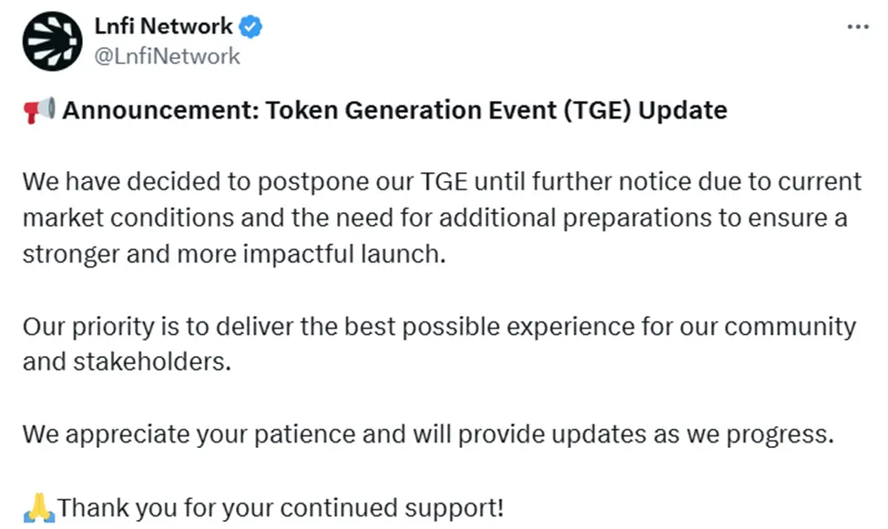 Lnfi Network推迟TGE背后：BTC生态热度与资金纷纷消退