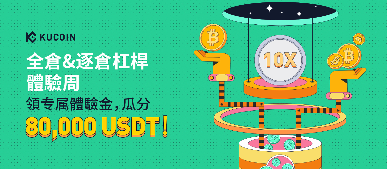 KuCoin全倉&逐倉杠桿體驗周——領杠杆體驗金，瓜分80,000 USDT！