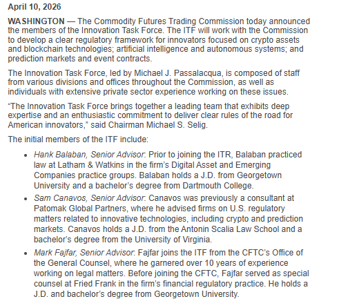 美國加密貨幣監管 | 資料來源：CFTC 新聞稿
