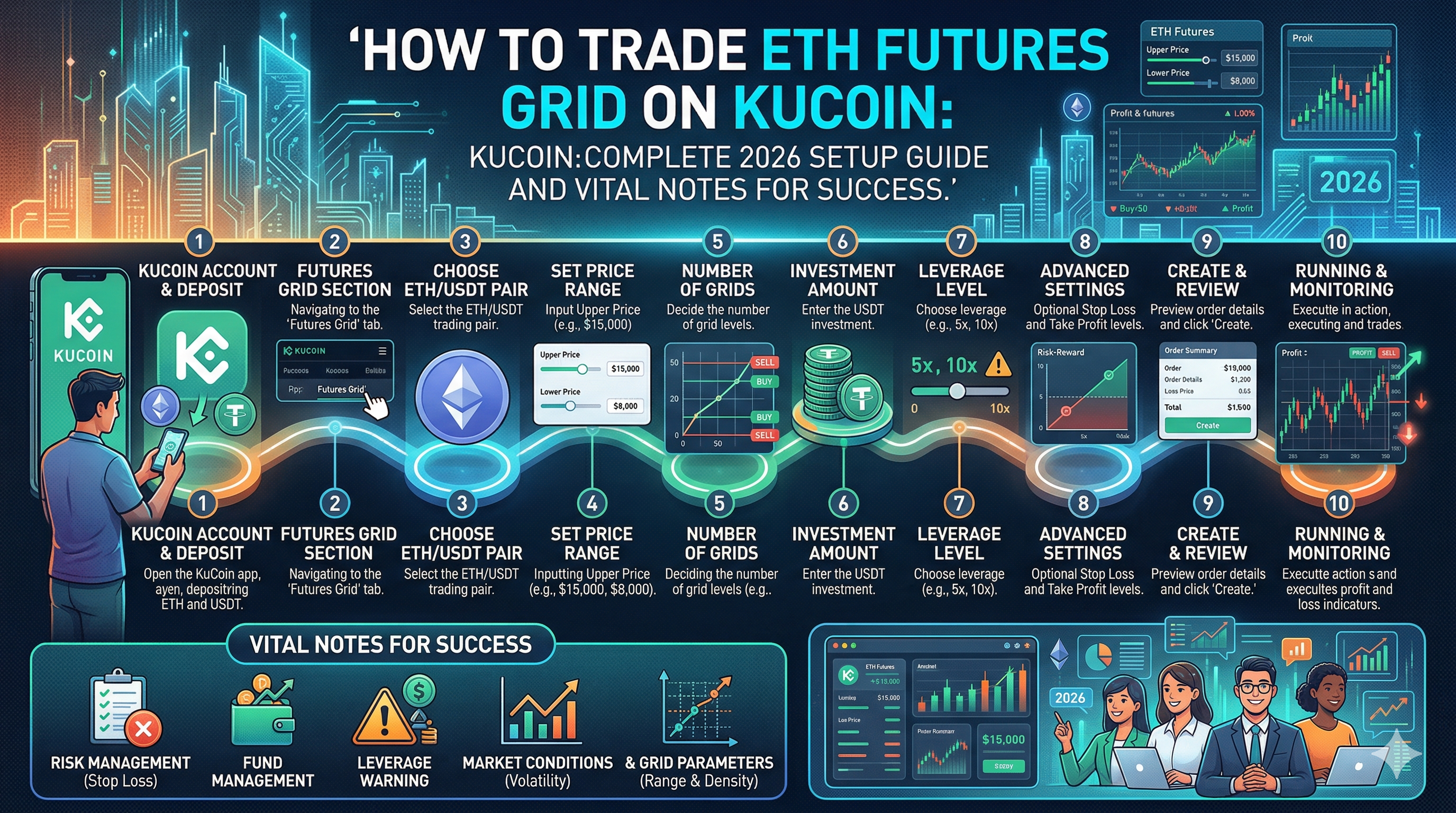 如何在 KuCoin 上交易 ETH 合約網格：2026 年完整設定指南與成功要點