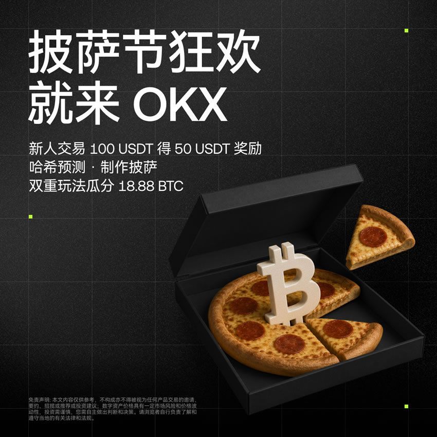 披萨节就来OKX！18.88 BTC等你瓜分，请你吃披萨