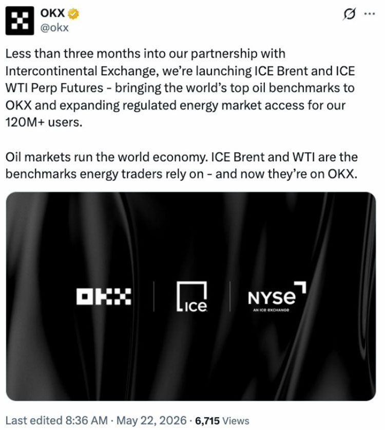 ICE与OKX推原油期货,加速融合
