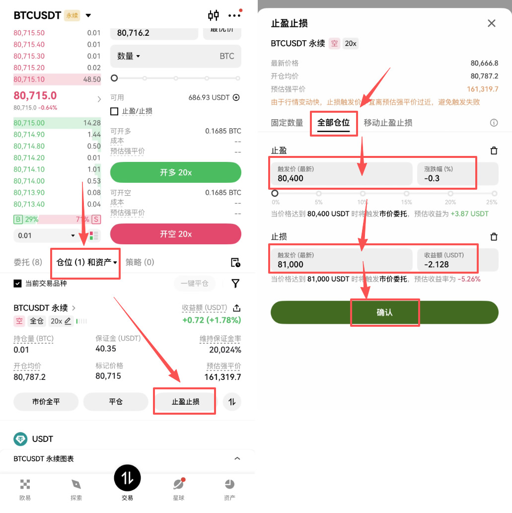 什么是止盈止损单的双向设置?欧意OKX合约高级风控委托教学