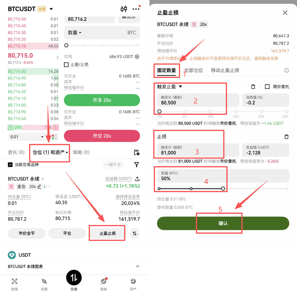 什么是止盈止损单的双向设置?欧意OKX合约高级风控委托教学